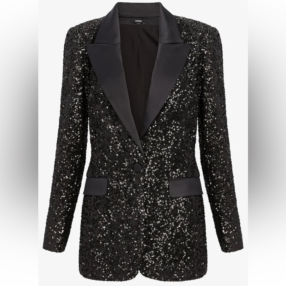 Sequin Peak Lapel Boyfriend Tuxedo Blazer